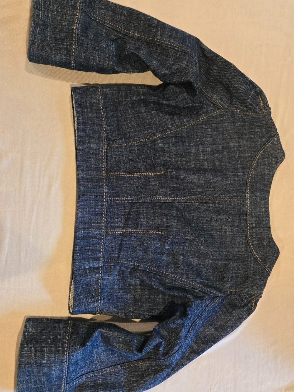 LOFT Cropped Collarless Denim Jacket Blue Jean Blazer Open Front Size 6 - Picture 12 of 15